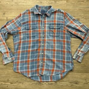 Lucky Brand Blue and Orange Plaid Button Down Shirt XXL